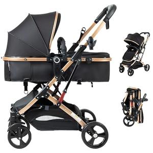2 in 1 Baby Stroller Newborn Foldable Pushchair Folding High Landscape Infant Carriage,Toddler Pushchair Black Baby Stroller