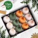 Christmas Tree Ornaments Set Velvet Balls, 12pcs Shatterproof Christmas Bulbs Ornaments for Xmas Tree Decorative Hanging, Vintage Flocked Decoration, 78mm, 3.15 in, Multicolor Green Brown Neutral
