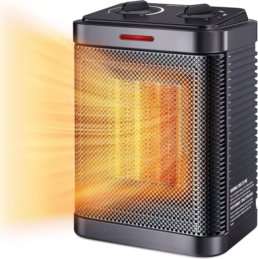Space Heater for Indoor Use, 1500W PTC Ceramic Heater with Thermostat, Small Space Heater 2S Rapid Heating, 3 Modes, Electric Portable Heater with Safety Protection for Bedroom, Quiet Office (BLACK)