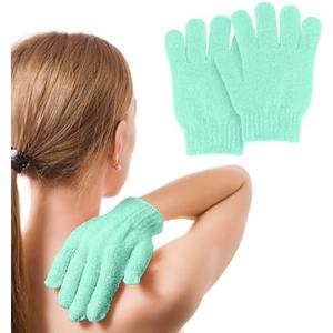 MOLOPPO 2 PCS Exfoliating Glove, Scrub Gloves Exfoliating, loofah, Body Exfoliator, Bath Gloves（Cyan）