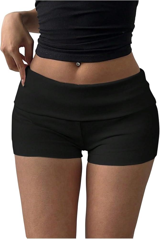 Verdusa Women's Fold Over Micro Short Going Out Low Rise 2026 Sexy Booty Shorts, L