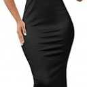 Guanouhy Women's Fashion Ruched Bodycon Dress Sleeveless Sexy One Shoulder Wrap Satin Belted Cocktail Dresses, Large