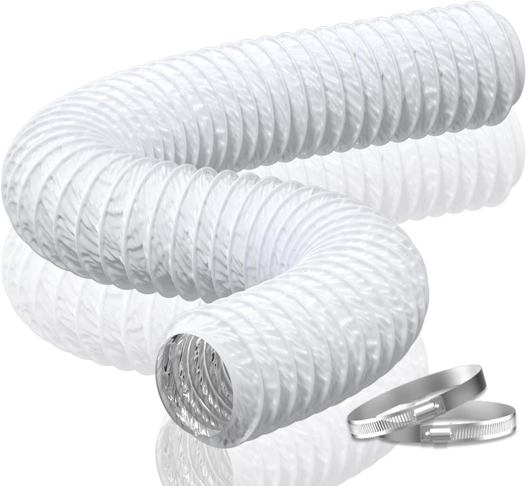 Hon&Guan 5 Inch Duct - 16 FT White PVC and Aluminum Flexible Ducting for Heating Cooling Ventilation and Exhaust with 2 Clamps