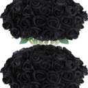 Black Roses Artificial Flowers 50 Pack in Bulk, Fake Roses Flowers Realistic Roses for Halloween Gothic Wedding Home Party Decoration Event Gift (Black)