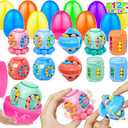 12 Pack 3.4" Jumbo Filled Easter Eggs with Toys Magic Bean Cubes, Fidget Puzzle Toy Brain Teaser Easter Basket Stuffer Egg Fillers, Stress Relief Party Favors Gifts Kid Toddler Teen Classroom Prizes