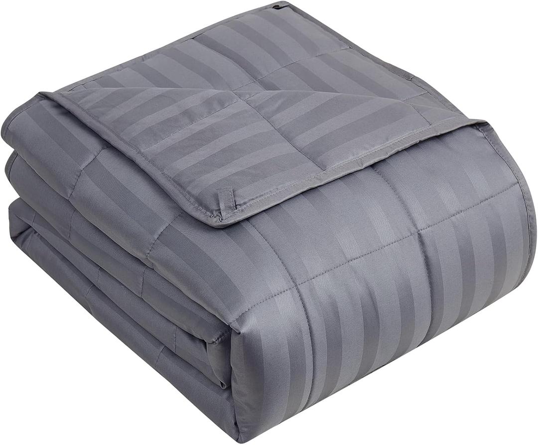 yescool Weighted Blanket for Adults (15 lbs, 48" x 72", Satin Grey Stripes) Heavy Blanket for Sleeping Perfect for 160-180 lbs, Twin Size Breathable Blanket with Premium Glass Bead, Machine Washable