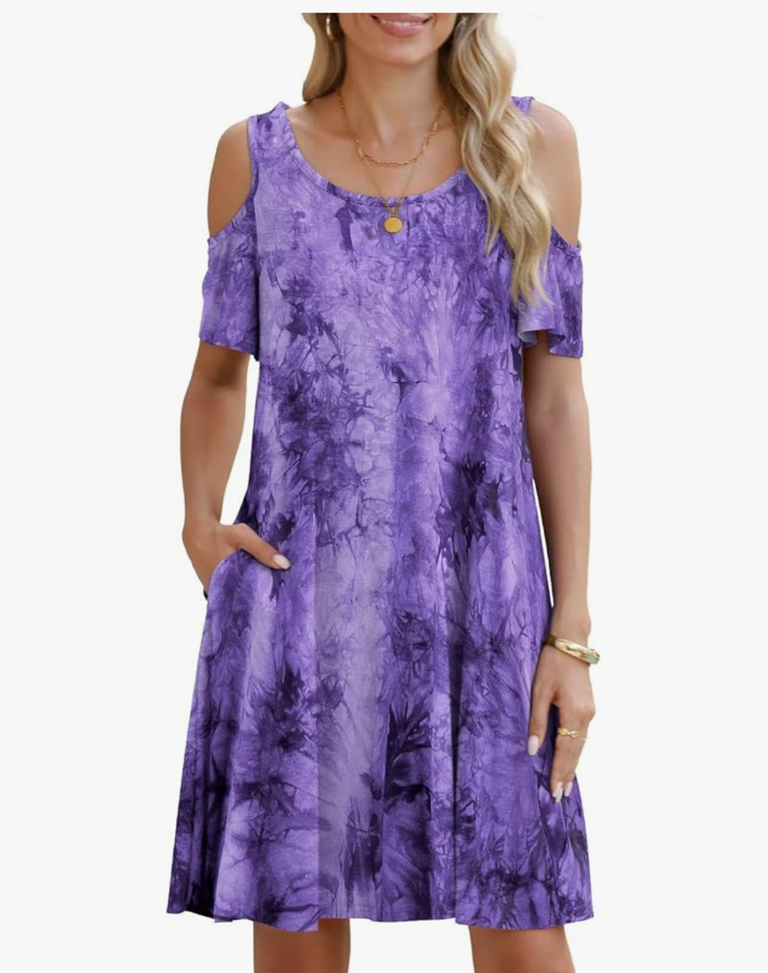 BELAROI Womens Plus Size Dresses Short Sleeve Cold Shoulder Casual T Shirt Swing Dress Summer Beach Sundress, Size large
