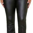 WDIRARA Women's Button Fly Faux Leather Flare Pants Punk High Waisted Skinny Trousers, XS