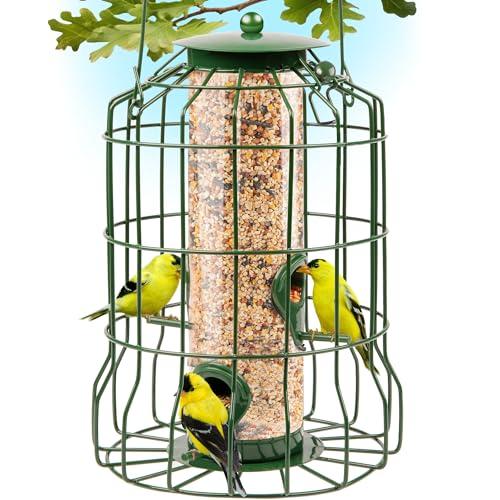 Squirrel Proof Bird Feeder for Outdoors Hanging (Metal Green) | 4 Ports, Chew-Proof & Weather Resistant Backyard Bird Feeder Gift, Garden Yard Decoration (10.25 x 6.25 x 6.25 in), Was used