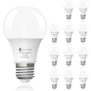 evelor A19 LED Light Bulbs,60 Watt Equivalent Daylight 5000K with E26 Base,Efficient 9W,800 Lumens Non-Dimmable LED Bulbs,15000 Hours, Ideal for Bedroom Living Room, 12-Packs