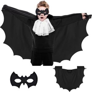 Bat Costume Mask 2-Piece, Bat wings Vampire Costume, Vampirina Cape, Black Halloween Costume for Children Aged 3-13 Years, Carnival (43.3in/31.5in)