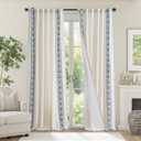jinchan Weslie Boho Lined Linen Curtains for Living Room Blue Vintage Floral Farmhouse Curtains 108 Inches Long Extra Long Drapes for Bedroom Embroidered Rod Pocket Blue on Beige 2 Panels