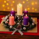 7 Pcs Christmas Advent Wreath with 5 Flameless Candle Set Christmas Advent Wreath Candle Holder with Pinecorn Ribbon Berry Poinsettia Centerpiece Table Decor (Silver,Cute)