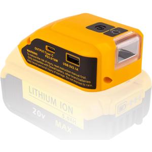 Battery USB Charger Adapter for DeWalt 20V MAX Battery Generator Power Converter with USB Charger Type C and LED Lights for Work RV Camping Travel, Tool Only