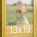13x19 Wood Picture Frame, HD Real Glass 13x19 Ornate Natural Wooden Vintage Photo Frame, 13 by 19 Painting Poster Frame with Gold Border and Distressed Rust-Like Finish for Art, Tabletop or Wall Decor (1 Pack）