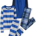 The Children's Place Baby Long Sleeve Top and Pants Snug Fit 100% Cotton 4 Piece Pajama Set, Essential Blue 2 Pack, 10