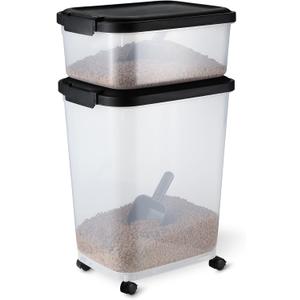 Amazon Basics Pet Food Storage Container Set, 30lbs and 10lbs with Scoop, for Dogs and Cats