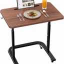 BUYIFY Height Adjustable TV Tray Table on Wheels - Rolling Laptop Desk for Bed & Sofa - C Shaped Side Table for Recliner, Small Spaces & Walking Pad-Dark Walnut- FRD1