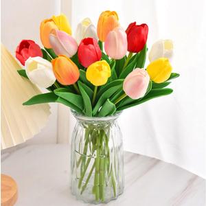 15PCS Artificial Tulips Flowers,Real Touch 14" Silk Fake Tulips,Bulk Fake Flowers,Faux Flowers,Artificial Flowers for Home Kitchen Office Dining Room Wedding Decorations (Colorful)