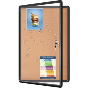Magula 36"x24" Enclosed Bulletin Board Tamper-Proof Dispaly Case, Black Aluminium Frame, Shatter Resistant Lockable Bulletin Board, Enclosed Cork Board for School, Office,Commercial,Hospital etc
