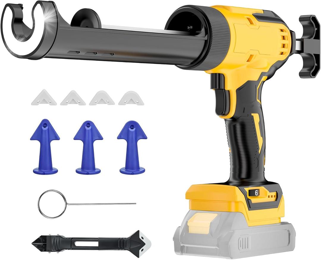 Cordless Caulking Gun Compatible With DeWalt 20V Max Battery(NO Battery)10 Oz Electric Caulking Gun with Anti-Drip,Auto Retract,LED Light,6 Speed for Filling, Sealing, Repair