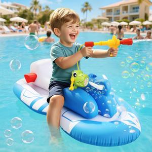 Pool Floats Toys Jet Ski Shaped Toddler Pool Floats with Water Gun&Bubble Gun Inflatable Boat for Kids Ages 6-12 Water Toys Use for Pool Beach Lake Boys Girls Inflatable Pool Float Toys