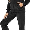 Velour Track Suits for Women Set Fall Sweatsuits 2 Piece (Black, S)