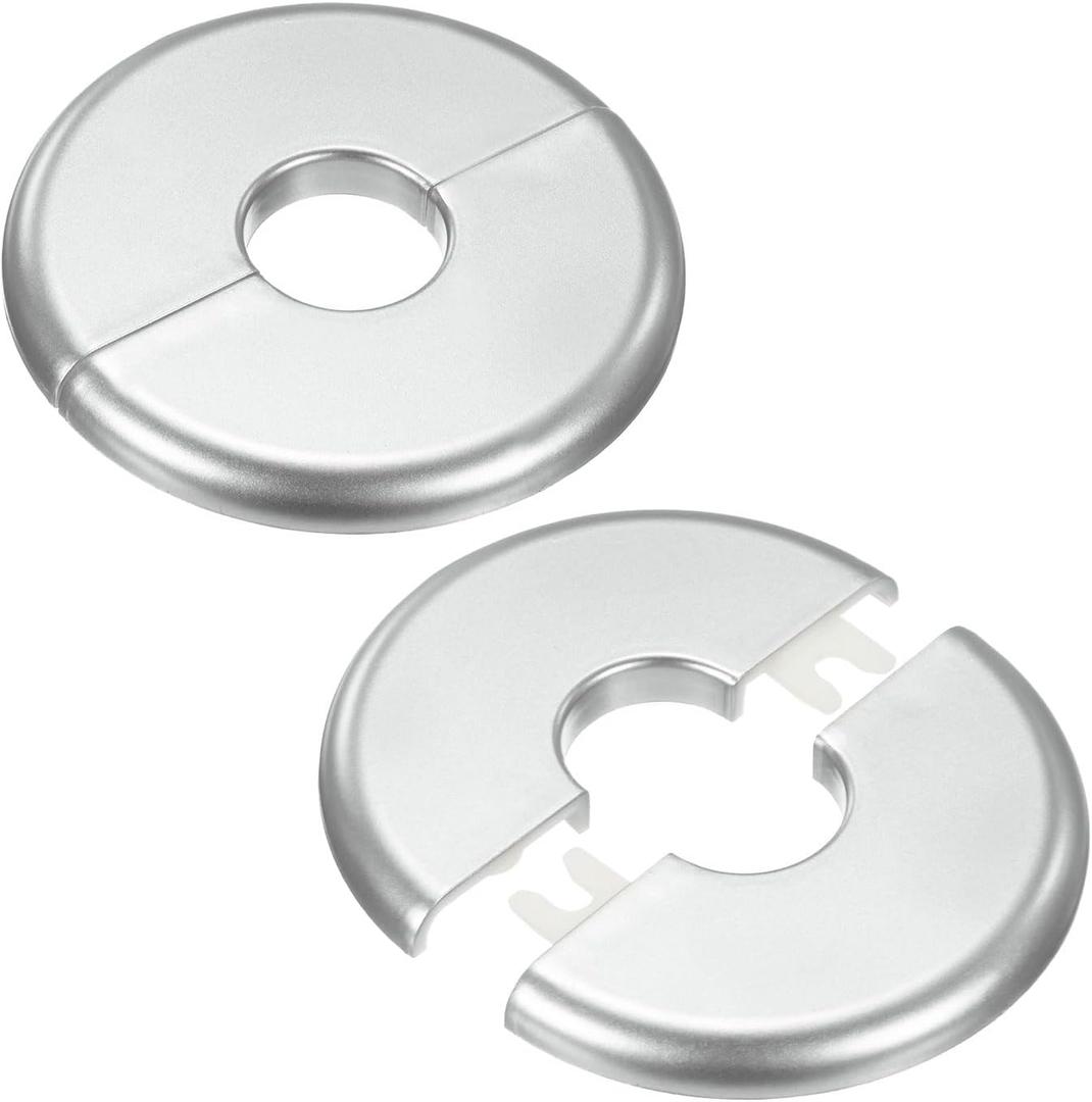 2-Pack Wall Split Flange, for 0.8 Inch/20mm OD Pipe ABS Escutcheon Plate Round Self-Adhesive Plumbing Cover Plates for Water Pipe/Faucet [Silver Tone]
