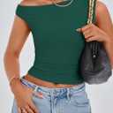 PRETTYGARDEN Women's Off The Shoulder Crop Top - Chic Asymmetrical Going Out Tops for Summer 2026, Slim Fitted & Breathable (XL)