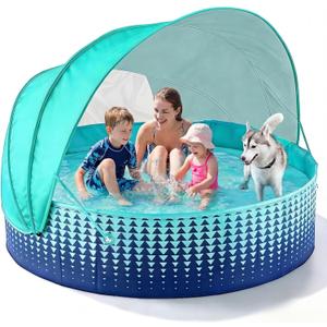 Jasonwell Kiddie Baby Pool with Canopy - Foldable Infant Toddler Kids Pool with Shade Baby Beach Essentials Tent Swimming Wading Pools for Toddlers 1-3 + Kids Dogs Ball Pit Backyard Water Play G, 79"
