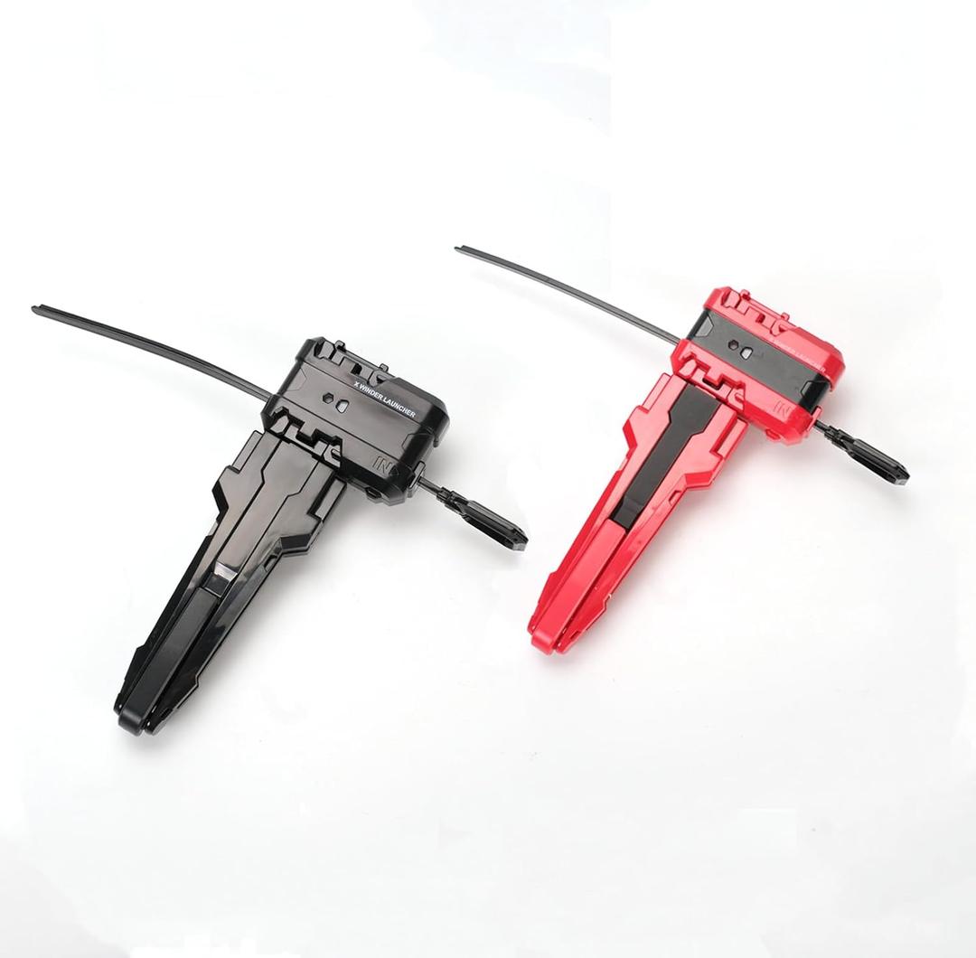 AIBREAY 2 Pack X Winder Launchers, with X Grip for Easy Control,Battling Gyro Accessories (Black+Red)