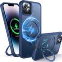 360Rotatable Magnetic Ring for iPhone 14 Plus Case/iPhone 15 Plus Case Compatible with MagSafe [Non-Slip Texture][Built-in Kickstand][Military Shockproof] Translucent Matte Silicone Slim, Blue