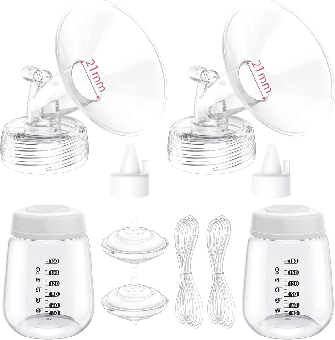Breast Pump Parts Compatible with Spectra S1/S2/9 Plus, Not Original Accessories, Full Set Replacements Include 21mm Flanges, Valves, Backflow Protectors (Duckbills Included), Tubings and Bottles