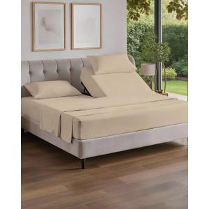 Flex Top Split Head King 4 Piece Sheet Set - Comfy Breathable & Cooling Bed Sheets Set - Hotel Luxury Bedding for Women, Men, Kids, Teens, Boys & Girls - Deep Pockets, Ultra-Soft - Oeko-Tex - Wheat