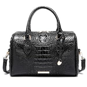 Top-Handle Crocodile Purses For Women Crossbody Leather Bags Trendy Large Capacity Tote with Shoulder Strap (1-brown and Goldfish)