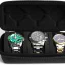 Watch travel case, watch storage box organizer, hard watch case holder with flexible foam inserts (BLACK, 3 INSERT)