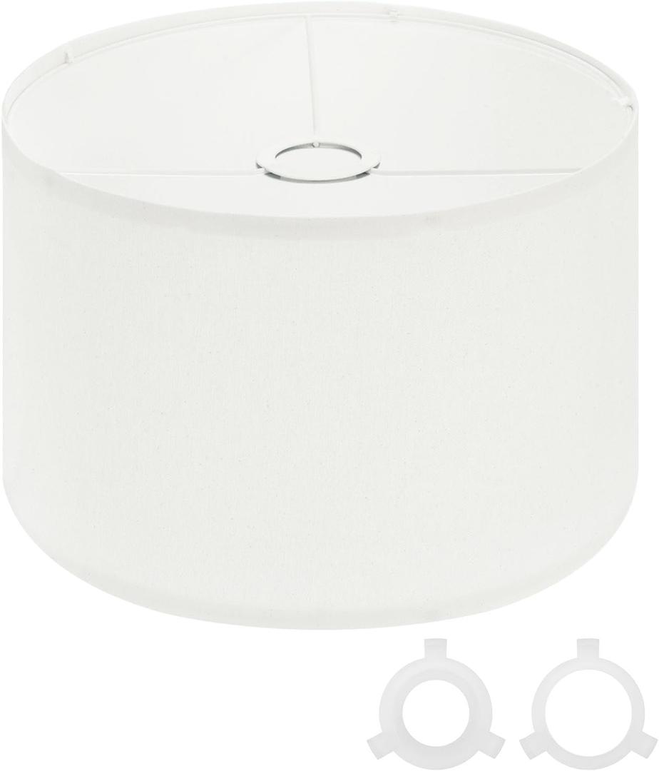PATIKIL Drum Lamp Shades for Table Lamps 12"x12"x8" Linen Lampshade Easy Assembly Lamp Shade with E27 to E26/E14 Adapters for Floor Lamps Bedside Lamps Pendant Lights, White (1.65" Spider) (White)