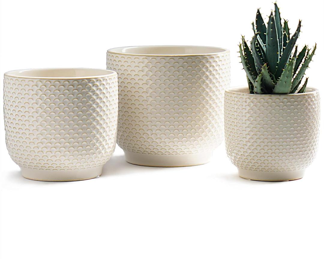 4 + 5 + 6 Inch Ceramic Pots for Indoor Plants, Succulents Plant Pots, Orchid Flower Pot with Drainage Hole, Modern Clay Stoneware Planters, Set of 3 (Milk White, 4+5+6 Inch)