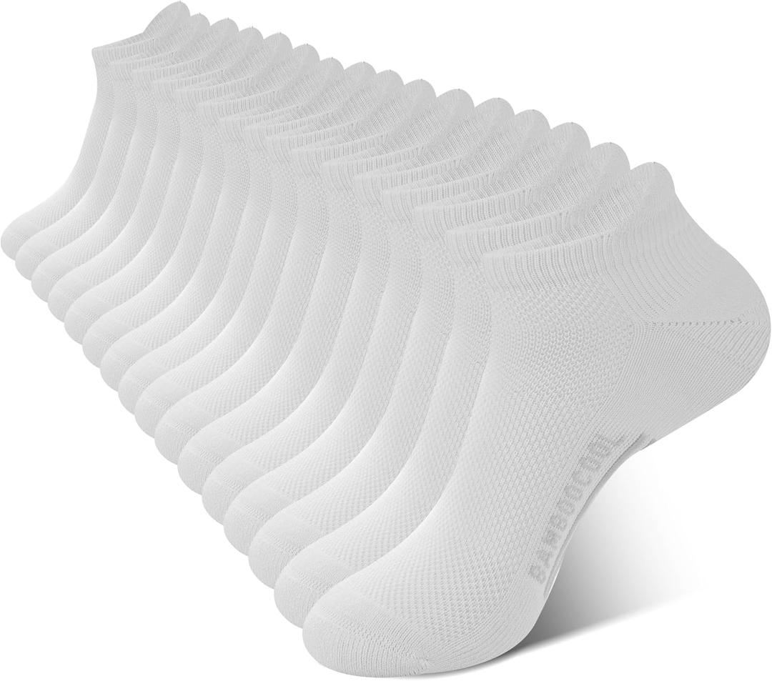 BAMBOO COOL Men's Ankle Socks Moisture Wicking Breathable Odor Control Athletic Cushioned Running Socks Arch Support 8 Pack, White (Large)