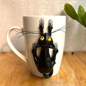 Black Cat 3D Ceramic Coffee Mug Black Cat Mug for Cat Lovers Unique Cat Tea Cup Gifts for Kitten Lovers Women Funny Cat Birthday Gift Christmas Kitten Gift 15oz