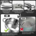 AuFranc 5 Quart Steamer for Cooking - Stainless Steel Steam Pot with Steamer Basket, Multipurpose Cooking Stock Pot with Tempered Glass Lid, Non-Toxic Cookware for Slow Cooking and Steaming (Silver)