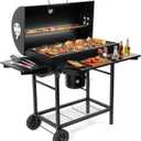 Charcoal BBQ Grills Outdoor: Spacious Barrel Barbecue Grill with Side Front Table - Premium BBQ Smoker Combo for Backyard Cooking Patio Grilling Tailgating Party Camping Picnic, Large Grill