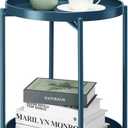 Danpinera 2-Tier End Table, Outdoor Side Table Metal Round Side Table with Removable Tray, Small Accent Table, Anti-Rust Nightstand for Bedroom Balcony Patio Living Room (Navy Blue)