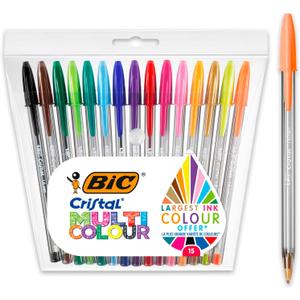 BIC Cristal Multicolour Ballpoint Pens With Wide Tip (1.6mm) Pens For Colourful Writing In Assorted Colours, Pack Of 15