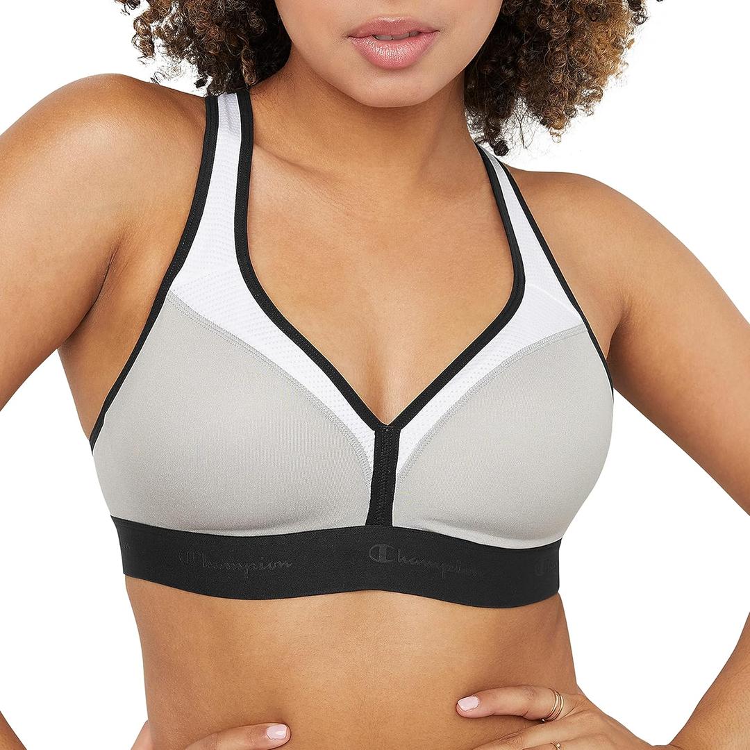 Champion Women's Curvy Sports Bra Textured (XX-Large, Oxford Grey Heather/White/Black)