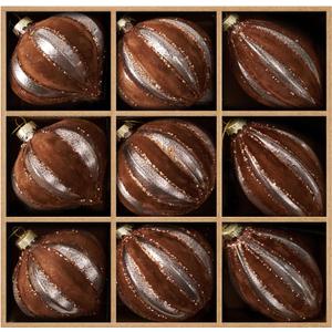 DN DECONATION Brown Glass Christmas Ornaments, Flocked Velvet Hanging Ornament Ball with Assorted Sizes & Designs, Vintage Xmas Tree Home Party Decor (9PCS) (Set of 9)