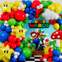 ALLIN1 Super Adventure Balloon Arch Kit with BONUS Mushroom, Cloud & Star Balloons for Bros Party Decorations  Red Blue Green Yellow Balloons for Video Game Birthday Decoration & Party Supplies