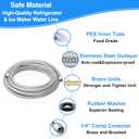 Refrigerator water line - 15 FT Premium Stainless Steel Braided Ice Maker Water Hose,Food grade PEX Inner Tube Fridge Water Line with 1/4" Fittings for Refrigerator Ice Maker