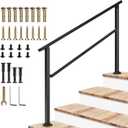 VIVOSUN Outdoor Handrail, 4 Step Stair Handrail, 54" x 36" Fits 1 to 4 Steps, Wrought Mattle Iron Handrail for Concrete Steps, Porch Steps, One-Step Assembly, Black
