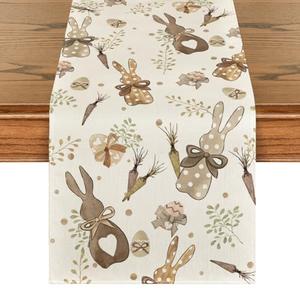 Artoid Mode Bunny Rabbit Eucalyptus Eggs Carrots Easter Table Runner, Seasonal Spring Kitchen Dining Table Decoration for Home Party Decor 13x48 Inch